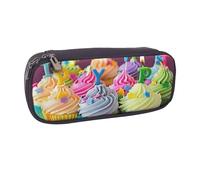 BNVSADC Colorful Happy Birthday Cupcakes Printed Leather Pencil Pen Case & Makeup Bag - Stylish Pencil Bag Stationery Organizer Pouch for School Office Travel