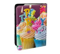 BNVSADC Colorful Happy Birthday Cupcakes Printed Passport Holder Travel PU Leather Passport Cover Case Organiser for Men Women, 6.5 inch