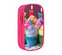BNVSADC Colorful Happy Birthday Cupcakes Printed Pencil Case for Girls Boys, Large Capacity Pencil Pouch Cute Pencil Box Adult Makeup Bag with 2 Compartments, Pink