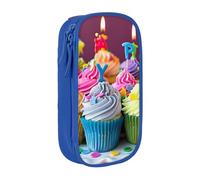 BNVSADC Colorful Happy Birthday Cupcakes Printed Pencil Case for Girls Boys, Large Capacity Pencil Pouch Cute Pencil Box Adult Makeup Bag with 2 Compartments, Blue