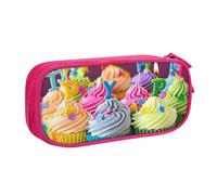 BNVSADC Colorful Happy Birthday Cupcakes Printed Pencil Case Large Pen Bag Cute Pencil Box Pouch Office School Stationery Organizer for Girls Boys, Pink