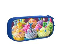BNVSADC Colorful Happy Birthday Cupcakes Printed Pencil Case Large Pen Bag Cute Pencil Box Pouch Office School Stationery Organizer for Girls Boys, Blue