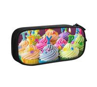 BNVSADC Colorful Happy Birthday Cupcakes Printed Pencil Case Large Pen Bag Cute Pencil Box Pouch Office School Stationery Organizer for Girls Boys, Black