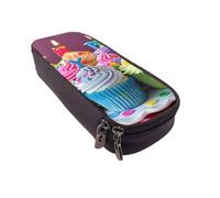 BNVSADC Colorful Happy Birthday Cupcakes Printed PU Leather Flip Pencil Case, Cute Pencil Box Pen Bag Stationery Organizer Makeup Bag for School Office Travel