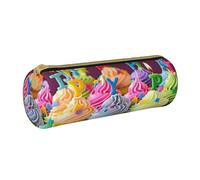 BNVSADC Colorful Happy Birthday Cupcakes Printed Round Pencil Case Leather Pencil Pouch Cute Stationery Pencil Pen Bag for School Office Travel
