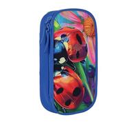 BNVSADC Colorful Ladybird Printed Pencil Case for Girls Boys, Large Capacity Pencil Pouch Cute Pencil Box Adult Makeup Bag with 2 Compartments, Blue