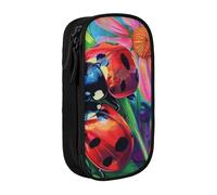 BNVSADC Colorful Ladybird Printed Pencil Case for Girls Boys, Large Capacity Pencil Pouch Cute Pencil Box Adult Makeup Bag with 2 Compartments, Black