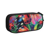 BNVSADC Colorful Ladybird Printed Pencil Case Large Pen Bag Cute Pencil Box Pouch Office School Stationery Organizer for Girls Boys, Black