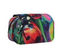 BNVSADC Colorful Ladybird Printed Print Flip Top Double Layer Pencil Case - Large Capacity School Supplies Organizer for Students, Kids, Teens, Artists, Travel & Office Use