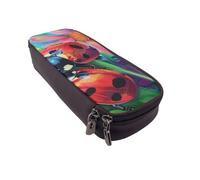BNVSADC Colorful Ladybird Printed PU Leather Flip Pencil Case, Cute Pencil Box Pen Bag Stationery Organizer Makeup Bag for School Office Travel