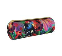 BNVSADC Colorful Ladybird Printed Round Pencil Case Leather Pencil Pouch Cute Stationery Pencil Pen Bag for School Office Travel