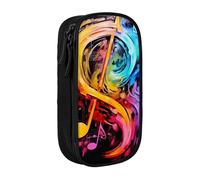 BNVSADC Colorful Music Notes Printed Pencil Case for Girls Boys, Large Capacity Pencil Pouch Cute Pencil Box Adult Makeup Bag with 2 Compartments, Black