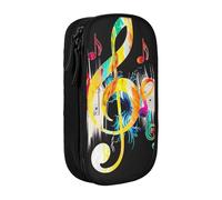 BNVSADC Colorful Musical Note Printed Pencil Case for Girls Boys, Large Capacity Pencil Pouch Cute Pencil Box Adult Makeup Bag with 2 Compartments, Black