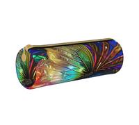 BNVSADC Colorful Rainbow Butterfly Printed Round Pencil Case Leather Pencil Pouch Cute Stationery Pencil Pen Bag for School Office Travel