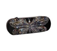 BNVSADC Colorful Rhinestone Butterfly Printed Leather Pencil Pen Case & Makeup Bag - Stylish Hard Shell Pencil Bag Stationery Organizer Pouch for School Office Travel