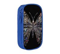 BNVSADC Colorful Rhinestone Butterfly Printed Pencil Case for Girls Boys, Large Capacity Pencil Pouch Cute Pencil Box Adult Makeup Bag with 2 Compartments, Blue