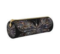 BNVSADC Colorful Rhinestone Butterfly Printed Round Pencil Case Leather Pencil Pouch Cute Stationery Pencil Pen Bag for School Office Travel
