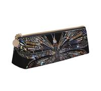 BNVSADC Colorful Rhinestone Butterfly Printed Triangle Pencil Case Leather Pencil Pouch Cute Stationery Pencil Pen Bag for School Office Travel
