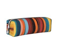 BNVSADC Colorful Stripes Printed Pencil Case Leather Pencil Pouch Cute Stationery Pencil Pen Bag with Zipper for School Office Travel