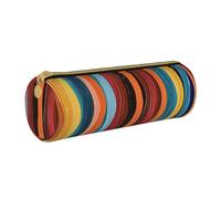 BNVSADC Colorful Stripes Printed Round Pencil Case Leather Pencil Pouch Cute Stationery Pencil Pen Bag for School Office Travel
