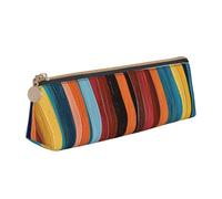 BNVSADC Colorful Stripes Printed Triangle Pencil Case Leather Pencil Pouch Cute Stationery Pencil Pen Bag for School Office Travel