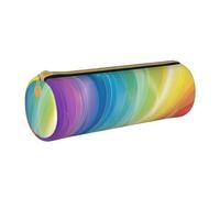 BNVSADC Colorful Stripes Rainbow Printed Round Pencil Case Leather Pencil Pouch Cute Stationery Pencil Pen Bag for School Office Travel