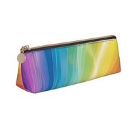BNVSADC Colorful Stripes Rainbow Printed Triangle Pencil Case Leather Pencil Pouch Cute Stationery Pencil Pen Bag for School Office Travel