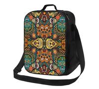 BNVSADC Colorful Sugar Skulls Print Insulated Lunch Bag Tote Bag for Women Men Reusable Lunch Cooler Bag with Shoulder Strap for Office School Picnic Beach