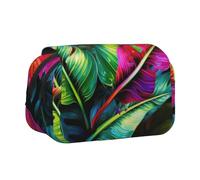 BNVSADC Colorful Tropical Leaf Printed Print Flip Top Double Layer Pencil Case - Large Capacity School Supplies Organizer for Students, Kids, Teens, Artists, Travel & Office Use