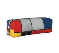 BNVSADC Composition in Red Yellow Blue and Black Printed Pencil Case Leather Pencil Pouch Cute Stationery Pencil Pen Bag with Zipper for School Office Travel