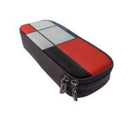 BNVSADC Composition in Red Yellow Blue and Black Printed PU Leather Flip Pencil Case, Cute Pencil Box Pen Bag Stationery Organizer Makeup Bag for School Office Travel