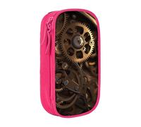 BNVSADC Cool Steampunk Gears Printed Pencil Case for Girls Boys, Large Capacity Pencil Pouch Cute Pencil Box Adult Makeup Bag with 2 Compartments, Pink