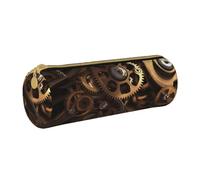 BNVSADC Cool Steampunk Gears Printed Round Pencil Case Leather Pencil Pouch Cute Stationery Pencil Pen Bag for School Office Travel