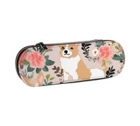 BNVSADC Corgi Floral Flowers Printed Leather Pencil Pen Case & Makeup Bag - Stylish Hard Shell Pencil Bag Stationery Organizer Pouch for School Office Travel