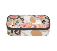 BNVSADC Corgi Floral Flowers Printed Pencil Case Cute Pencil Box Bag Pen Pouch Office School Stationery Organizer for School Travel Work