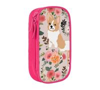 BNVSADC Corgi Floral Flowers Printed Pencil Case for Girls Boys, Large Capacity Pencil Pouch Cute Pencil Box Adult Makeup Bag with 2 Compartments, Pink