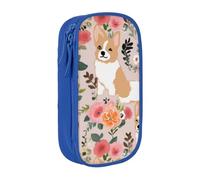 BNVSADC Corgi Floral Flowers Printed Pencil Case for Girls Boys, Large Capacity Pencil Pouch Cute Pencil Box Adult Makeup Bag with 2 Compartments, Blue