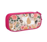 BNVSADC Corgi Floral Flowers Printed Pencil Case Large Pen Bag Cute Pencil Box Pouch Office School Stationery Organizer for Girls Boys, Pink