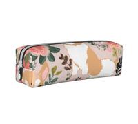 BNVSADC Corgi Floral Flowers Printed Pencil Case Leather Pencil Pouch Cute Stationery Pencil Pen Bag with Zipper for School Office Travel