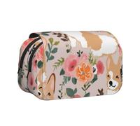 BNVSADC Corgi Floral Flowers Printed Print Flip Top Double Layer Pencil Case - Large Capacity School Supplies Organizer for Students, Kids, Teens, Artists, Travel & Office Use