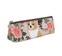 BNVSADC Corgi Floral Flowers Printed Triangle Pencil Case Leather Pencil Pouch Cute Stationery Pencil Pen Bag for School Office Travel