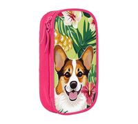 BNVSADC Corgi Hawaiian Tropical Pineapple Printed Pencil Case for Girls Boys, Large Capacity Pencil Pouch Cute Pencil Box Adult Makeup Bag with 2 Compartments, Pink