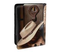 BNVSADC Cowboy Black Hat Western Boots Printed Passport Holder Travel PU Leather Passport Cover Case Organiser for Men Women, 6.5 inch