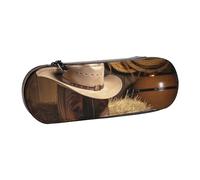 BNVSADC Cowboy Hat Western Boot Printed Leather Pencil Pen Case & Makeup Bag - Stylish Hard Shell Pencil Bag Stationery Organizer Pouch for School Office Travel