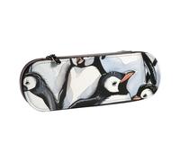 BNVSADC Cute Baby Penguins Sketch Printed Leather Pencil Pen Case & Makeup Bag - Stylish Hard Shell Pencil Bag Stationery Organizer Pouch for School Office Travel