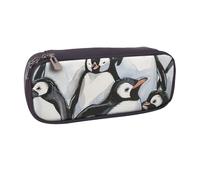 BNVSADC Cute Baby Penguins Sketch Printed Leather Pencil Pen Case & Makeup Bag - Stylish Pencil Bag Stationery Organizer Pouch for School Office Travel
