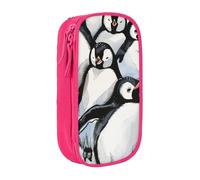 BNVSADC Cute Baby Penguins Sketch Printed Pencil Case for Girls Boys, Large Capacity Pencil Pouch Cute Pencil Box Adult Makeup Bag with 2 Compartments, Pink