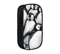 BNVSADC Cute Baby Penguins Sketch Printed Pencil Case for Girls Boys, Large Capacity Pencil Pouch Cute Pencil Box Adult Makeup Bag with 2 Compartments, Black