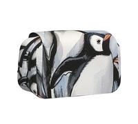 BNVSADC Cute Baby Penguins Sketch Printed Print Flip Top Double Layer Pencil Case - Large Capacity School Supplies Organizer for Students, Kids, Teens, Artists, Travel & Office Use