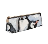 BNVSADC Cute Baby Penguins Sketch Printed Triangle Pencil Case Leather Pencil Pouch Cute Stationery Pencil Pen Bag for School Office Travel